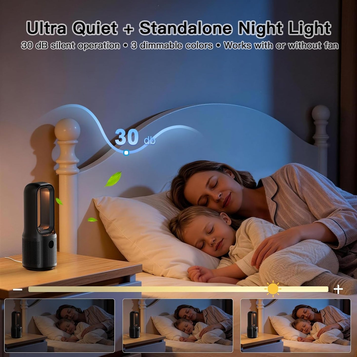 let'me Bladeless Desk Fan Small Quiet, 5-Speed Bedside Table Fan with 3-Level Brightness Night Light, 72° Oscillation, 9-Hour Timer, Wired Power with Adapter, Fan for Bedroom Office Home, 13x5 Inch