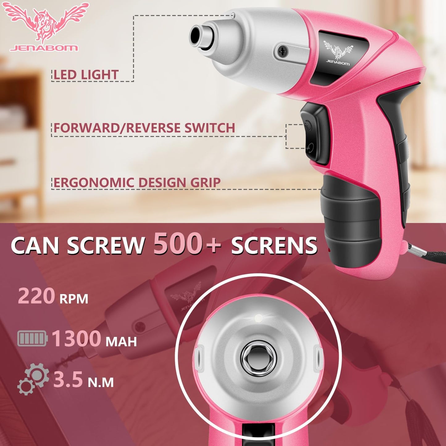 3.6V Electric Cordless Screwdriver, Mini Drill Set, Pink | Rechargeable Power Screwdriver with 26pcs Driver Bit, Ideal for Small Projects, Home DIY&Women