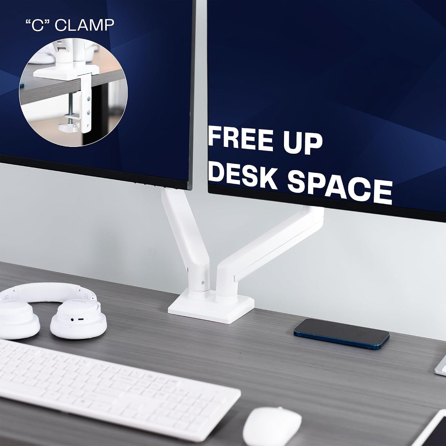 VIVO Aluminum Articulating Dual Monitor Arm for 13 to 30 inch Screens, Desk Mount Tension Spring Monitor Stand for 2 Screens, White, STAND-V102OW