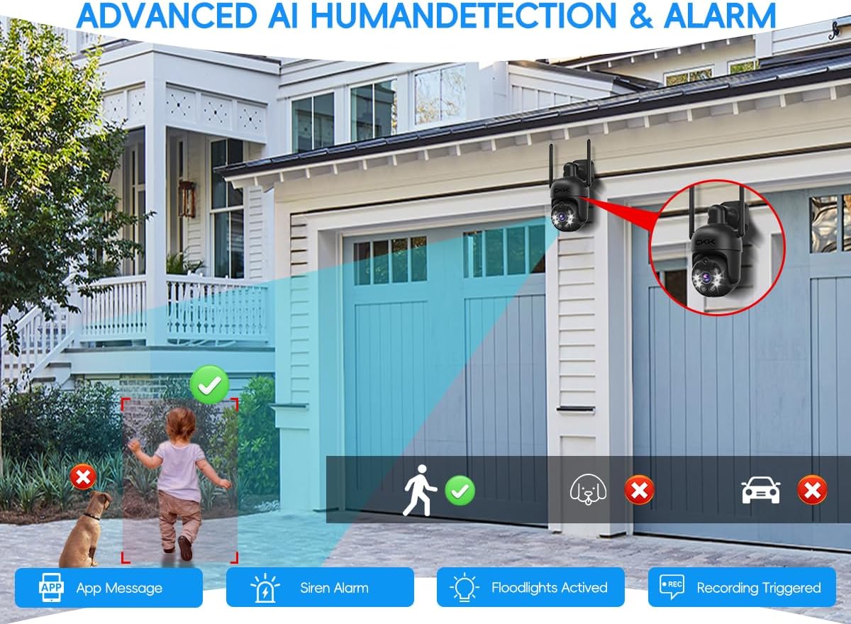 [3K, 360° View] 5MP Wireless Security Camera System, 4pcs 3K PTZ Cameras Outdoor Indoor, C102 Dual WiFi Surveillance System NVR with 4LED Floodlights & Siren Alarm, 2 Way Audio,Motion Sensor,1TB HDD