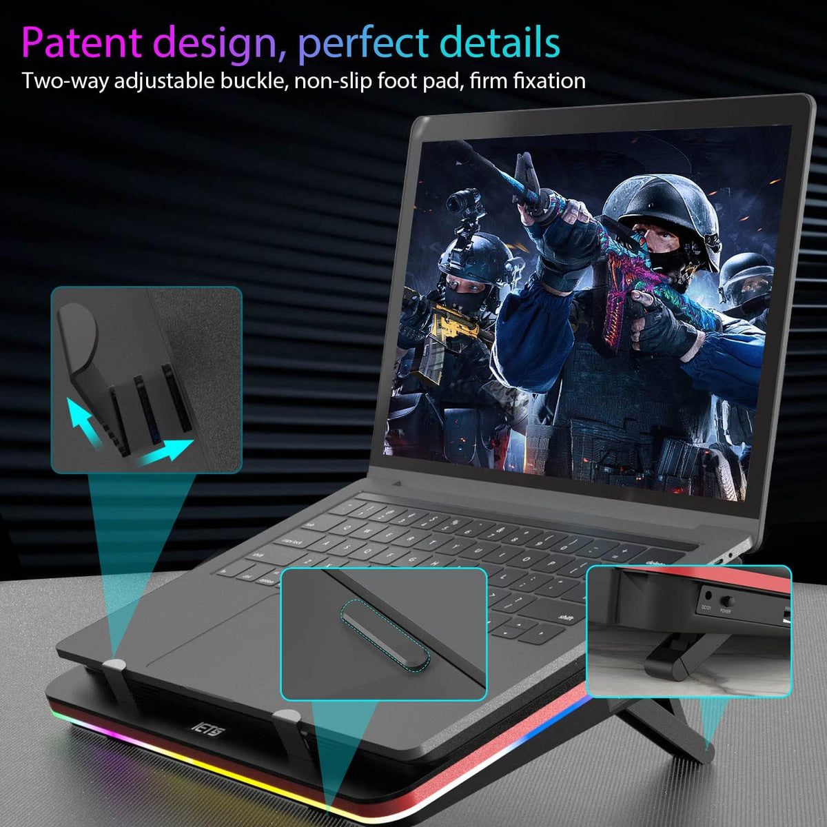 IETS GT500 Powerful Turbo-Fan (5000 RPM) RGB Laptop Cooling Pad with Infinitely Variable Speed,Seal Foam for Rapid Cooling Gaming Laptop,Dust Filter for Protect Laptop,13-17.3inch Laptop Cooler