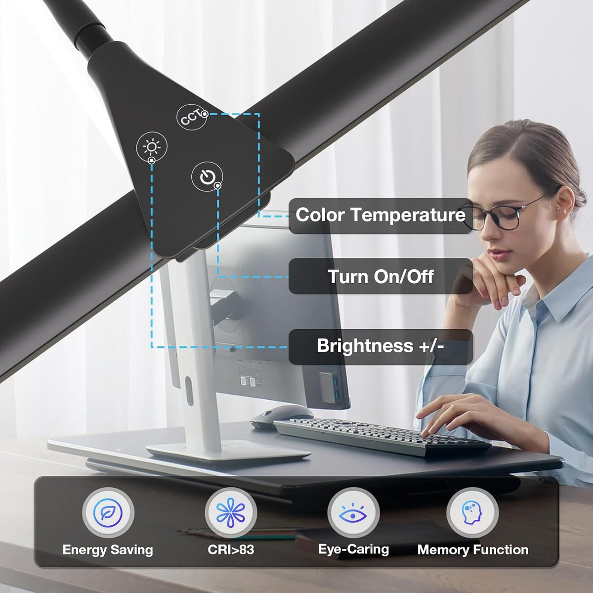 Hensam Desk Lamps for Home Office, Adjustable LED Desk Light with Clamp