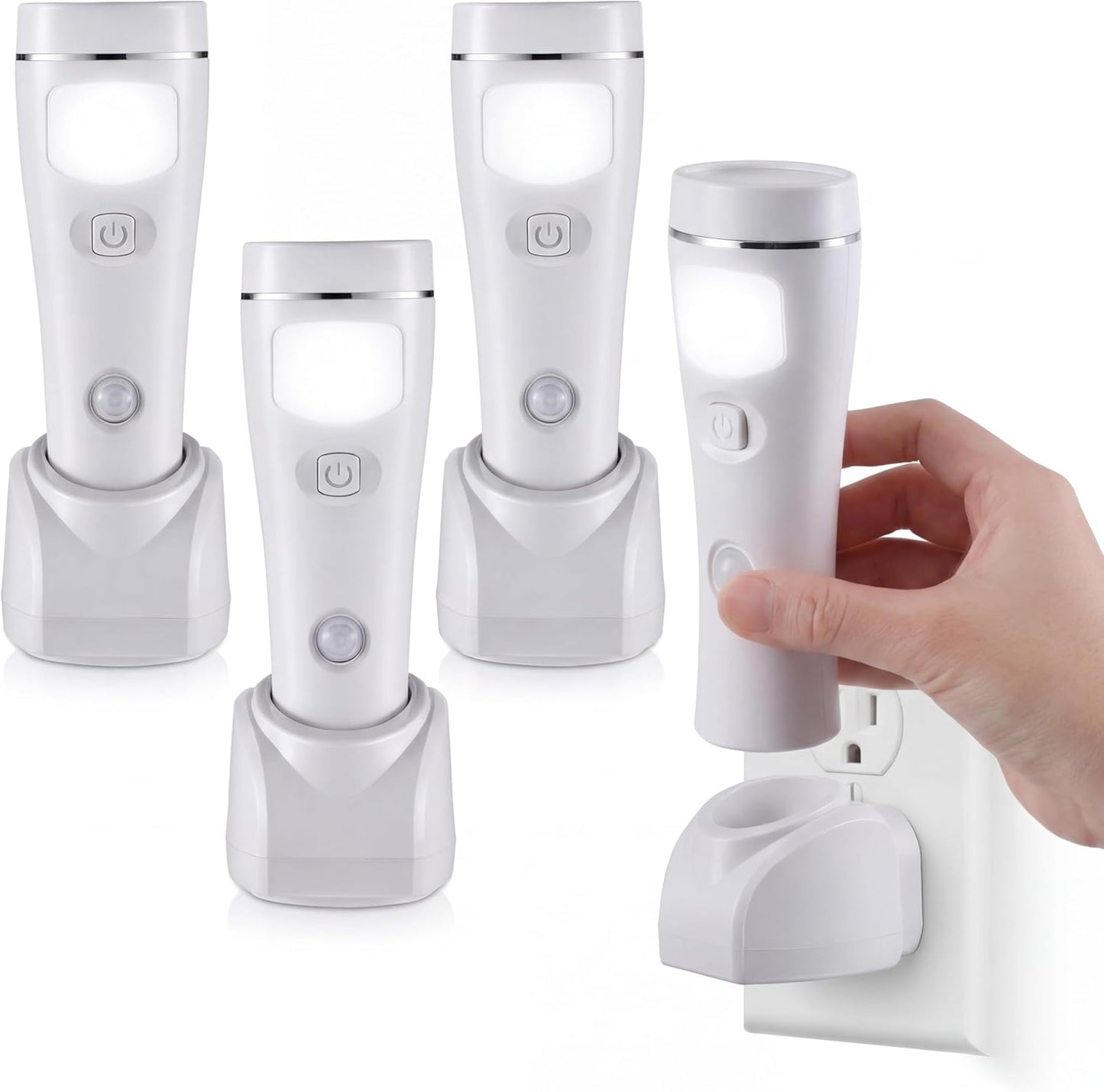 Enhon 3 Pack 4 in 1 LED Emergency Lights for Home Power Failure,White | Rechargeable plug-in flashlight, motion sensor night light, auto turn-on during blackout, hurricane supplies