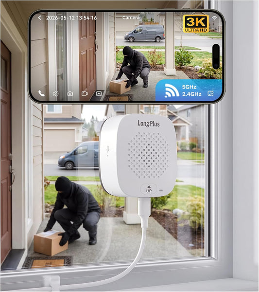 LongPlus 3K 5MP Magnetic Window Camera with Night Vision, 2.4&5GHz WiFi Safeview Window Security Camera, Indoor Window Camera for Home Security, 24/7 Recording, Human/Car Detection,Two-Way Audio