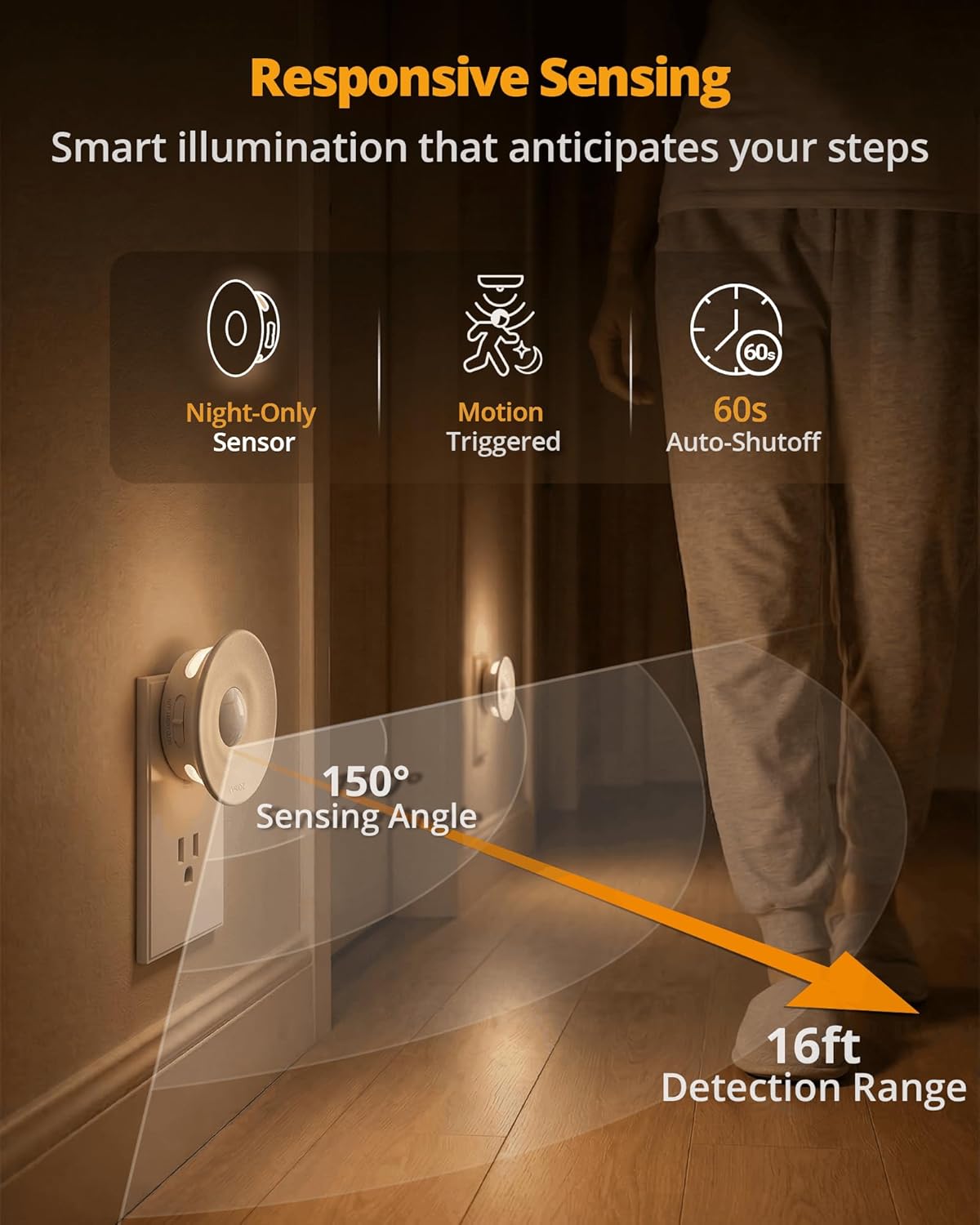 Plug-in LED Backlit Night Light with Motion & Dusk-to-Dawn Sensor, 2-Pack