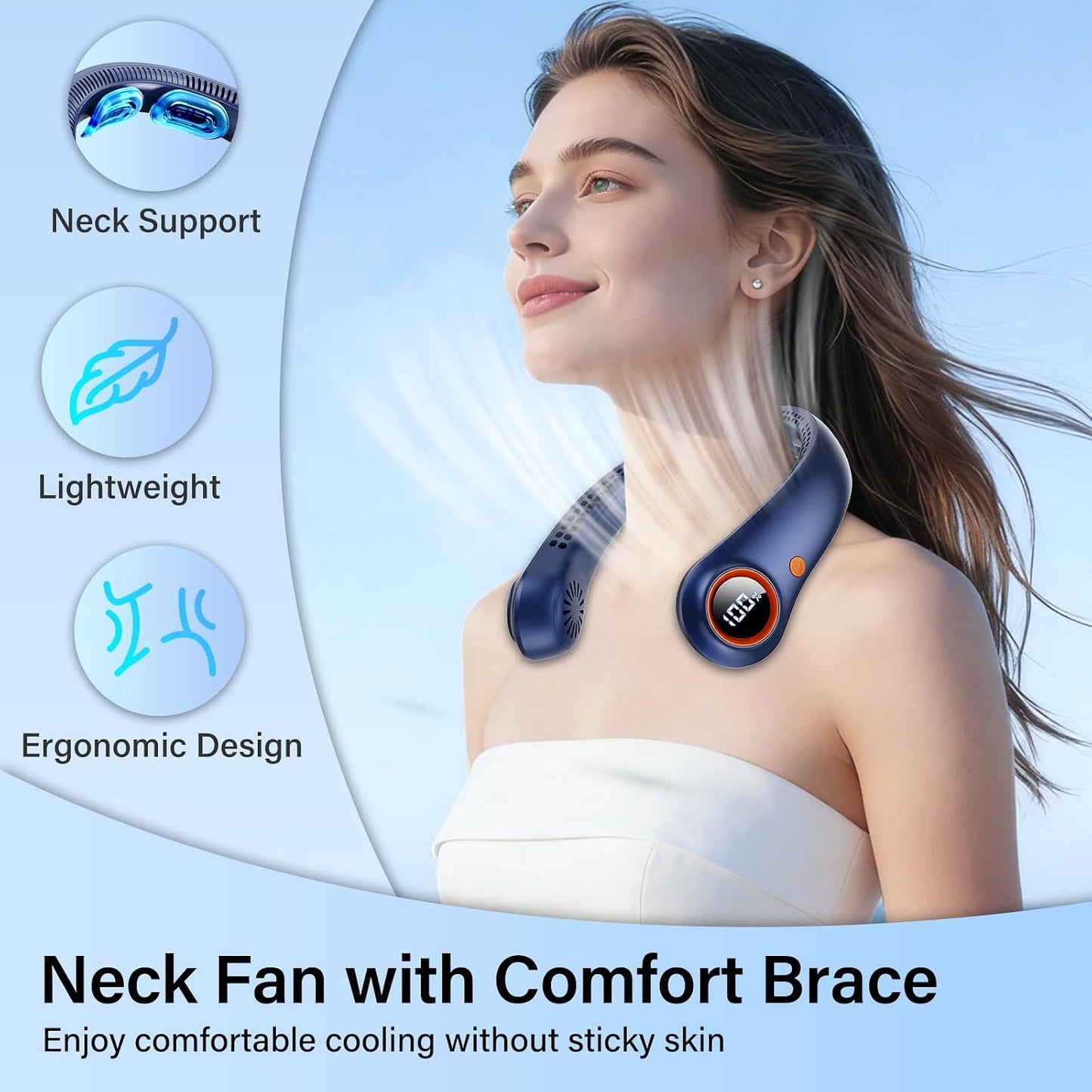 Portable Neck Fan, Quiet Cooling Neck Fan for Travel | 5000mAh, 5-Speed, Bladeless, Personal Fan