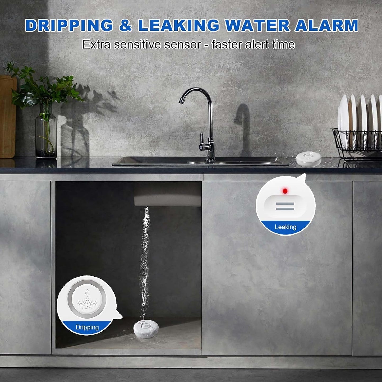 WiFi Water Leak Detector for Home 5pack, 120dB Adjustable Alarm, Smart Water Sensor Alarm, Wireless Water Leak Alert with App Notification, 5 Sensors & 1 Gateway for Bathroom,Laundry,Kitchen