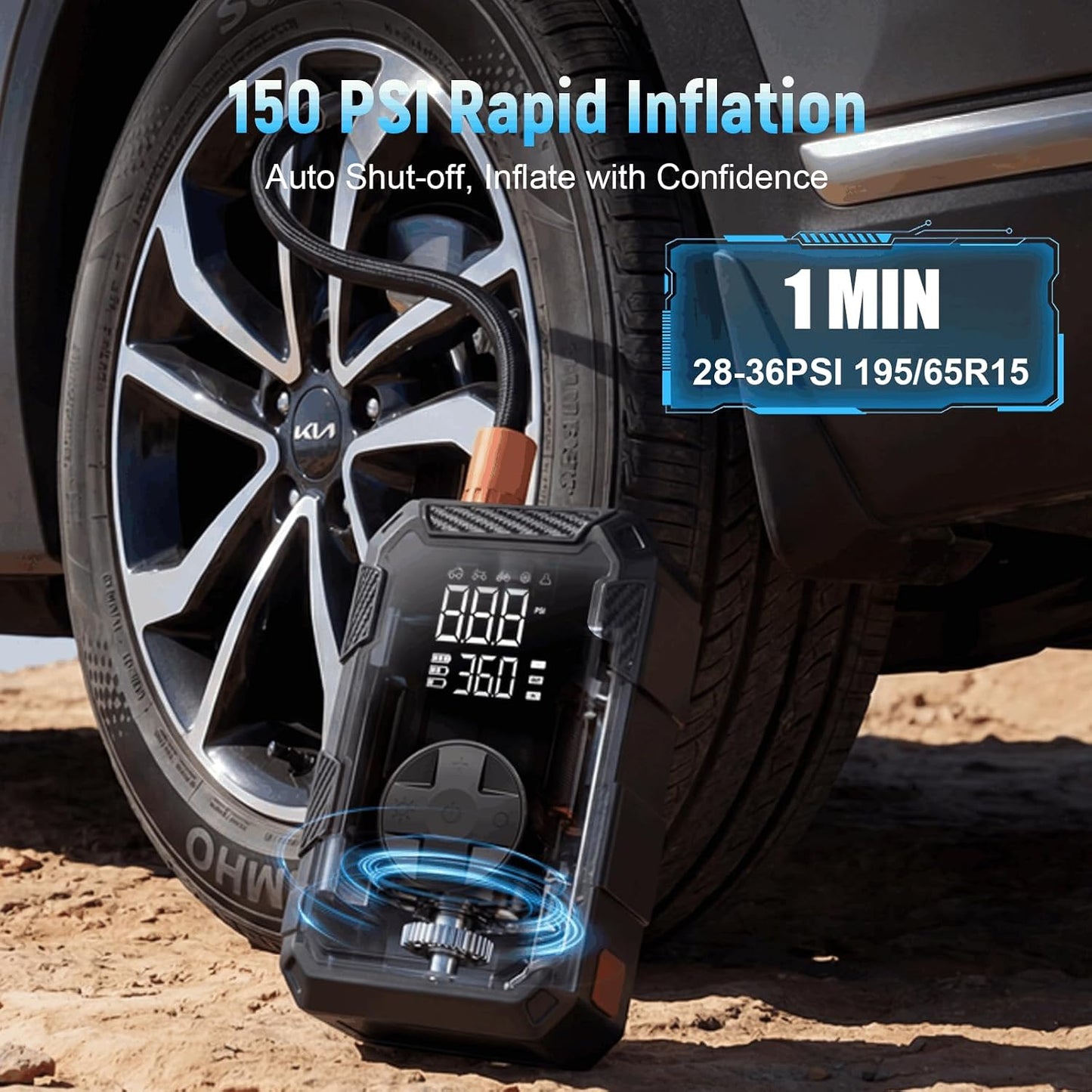 4000A Car Jumper Starter Portable with Air Compressor, 12V Battery Jump Starter with Tire Pump 150PSI for 10L Gas Diesel Engines, Battery Jumper Box Pack Combo with LED Light, Car Accessories Gift