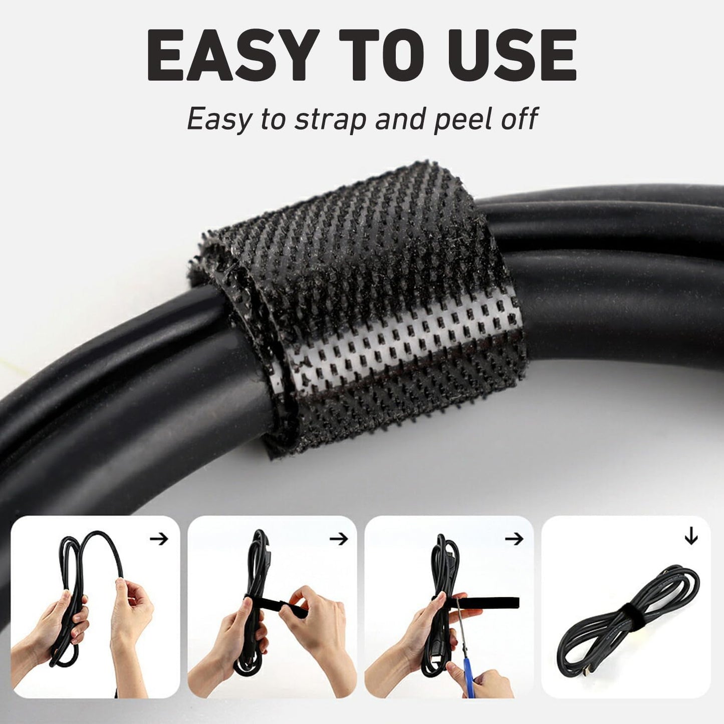Hitotsu 164ft x1/2 inch Reusable Fastening Cable Ties, 2x82ft/Roll | Double-Sided Hook Loop Roll,Self-Gripping Strips,Multi-Purpose Wrap Fasteners for Office,Home,Data Center,Wire Bundling