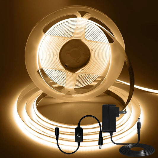 16.4FT 3000K Warm White COB LED Strip Lights with DC12V Adapter
