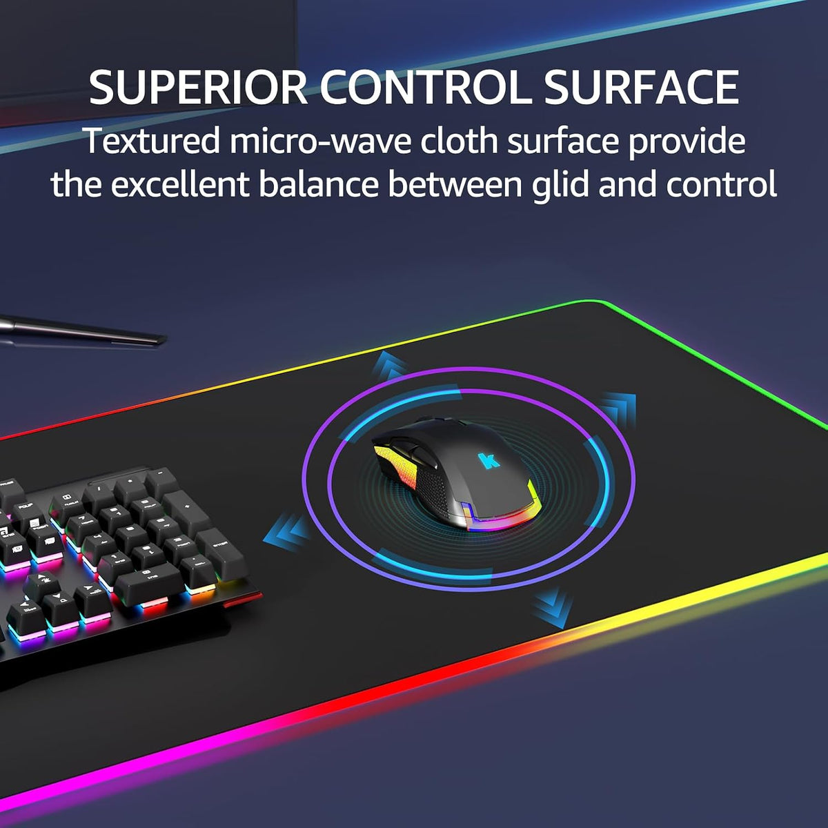KTRIO RGB Large Gaming Mouse Pad, 31.5 x 11.8 in, RGB Black, XL | Smooth Micro-Weave Surface, RGB Lighting Design, Non-Slip Rubber Base, Durable Stitched Edges, Office & Home Use