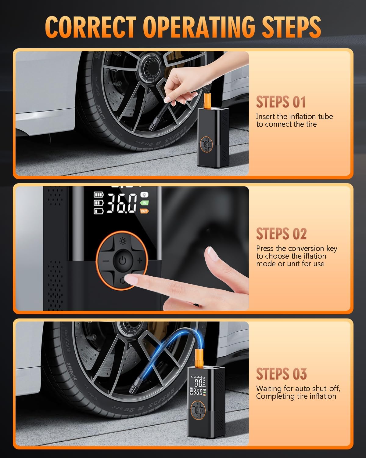Tire Inflator Portable Air Compressor, 150 PSI Air Compressor with Digital Pressure Gauge, 3X Faster Portable Air Pump for Car, Motorcycle, Bicycle, Ball and More(Black)