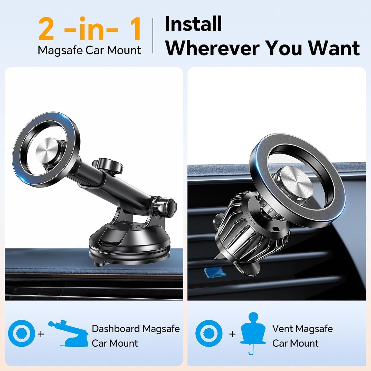 Coolpow for MagSafe Car Mount【Windshield+Vent+Dash】Magnetic Phone Holder for Car Phone Holder Mount Cell Phone Holders for Your Car Accessories Suction Phone Mount for Car Truck Stand for iPhone 17 16