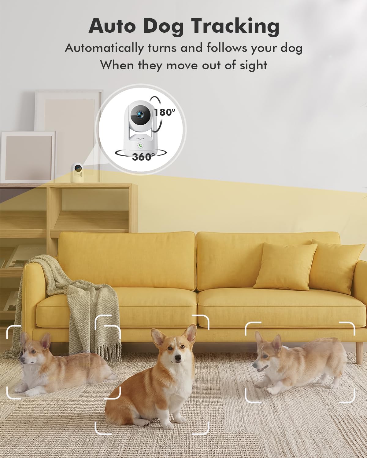 Dzees 2K Indoor Security Cameras, 360° WiFi Pet Camera, 2-Pack