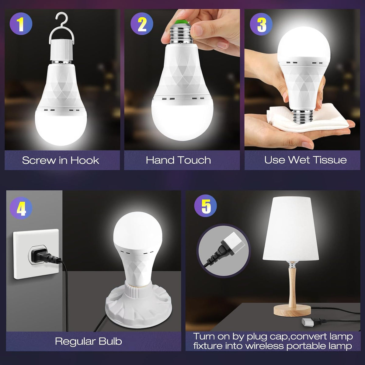 Emergency Rechargeable Light Bulb, Battery Operated Light Bulb