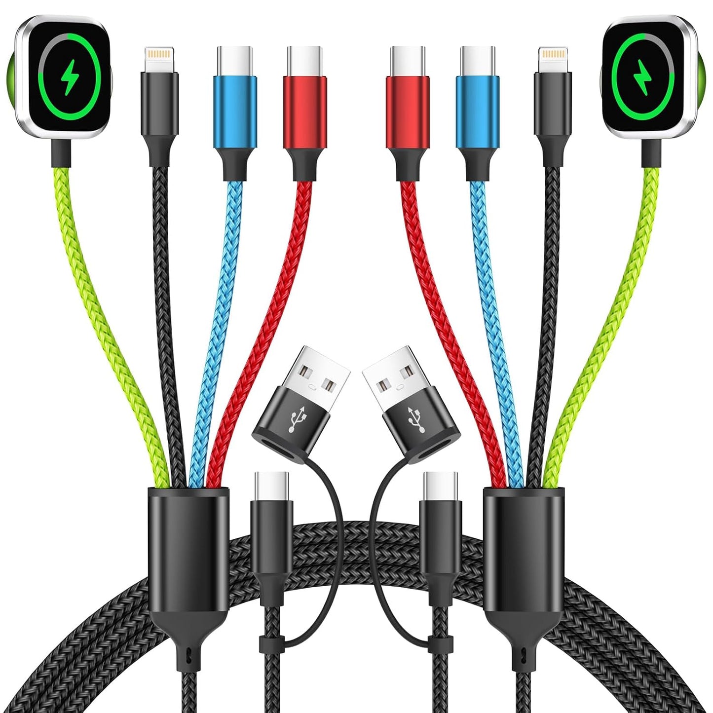 Multi Charging Cable with iWatch Charger, 2 Pack 5FT Travel Essentials | One Cable Charges Multiple Devices, Perfect for Travel, Cruises, Road Trips and Everyday Use while Reducing Cable Clutter