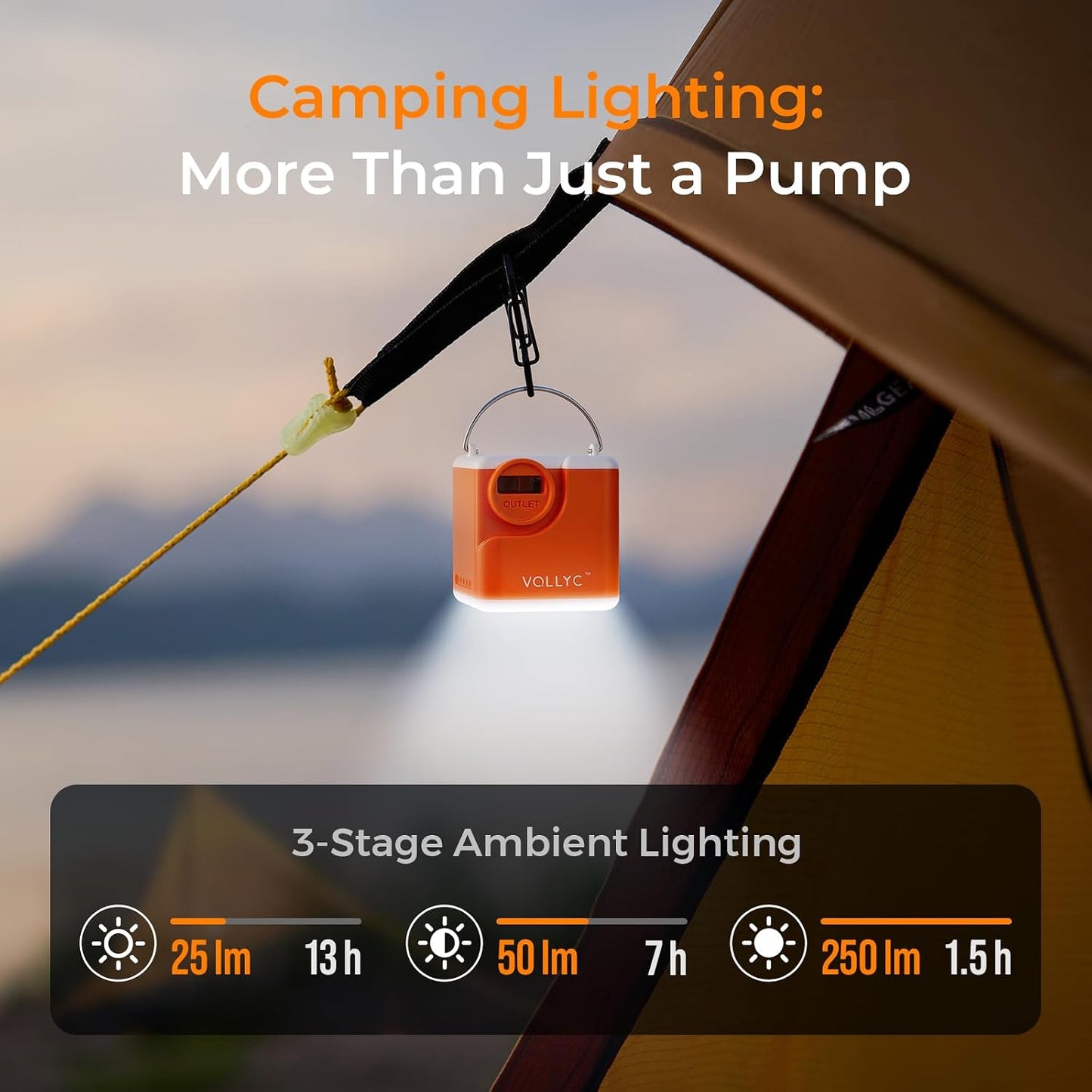 Air Pump for Inflatables with 2400mAh Battery & Camping Light | Ultra Powerful Mini Electric Air Pump, Portable Camping Gear for Pool Float, Air Mattress,Vacuum Storage Bags