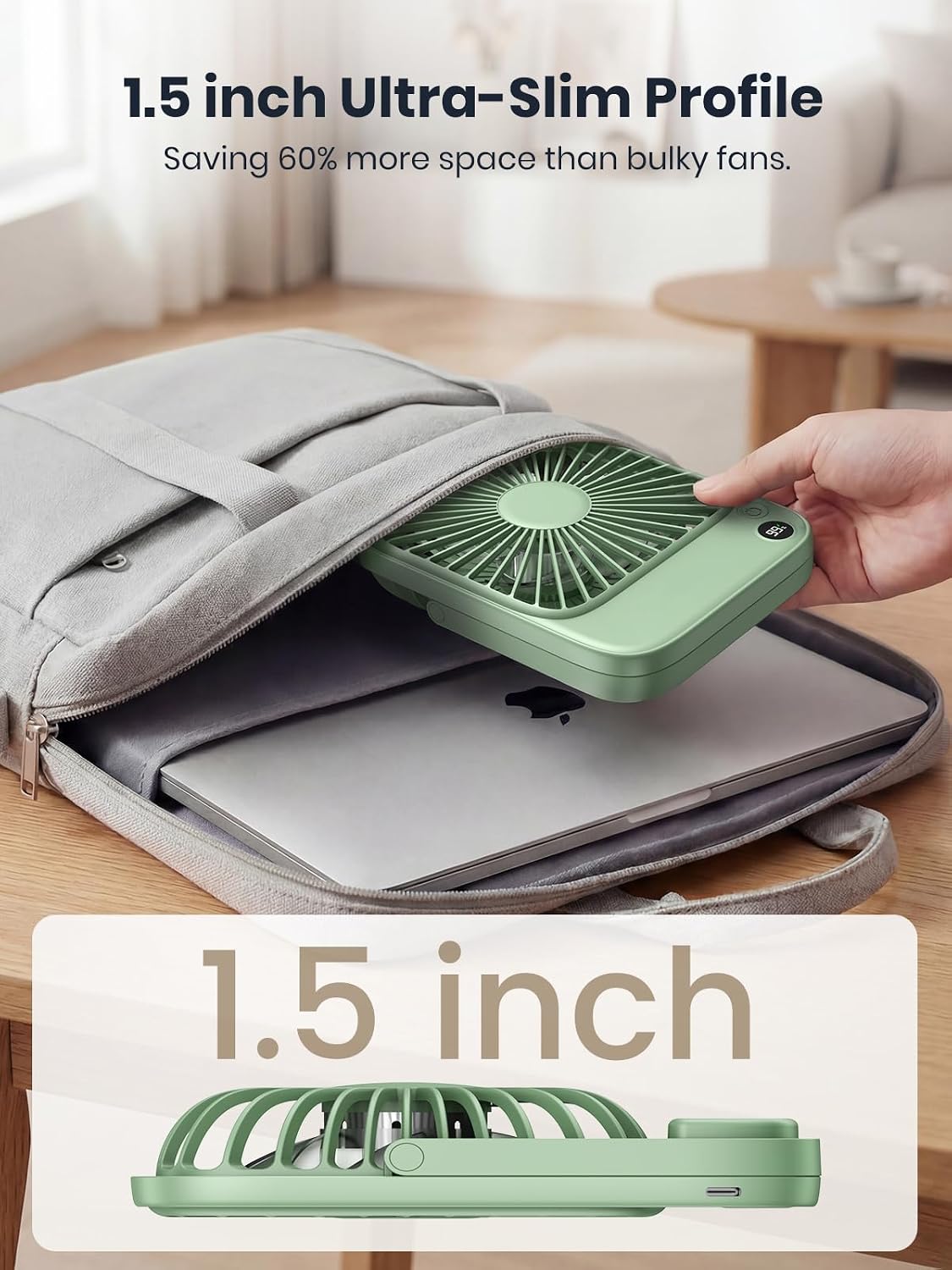 TOPK 2 Pack Portable Desk Fan 5000mAh, Quiet, Ultra-Thin | Rechargeable Fans, 4-Speed Quiet, LED Display For Office, Bedroom, Cruise & Travel
