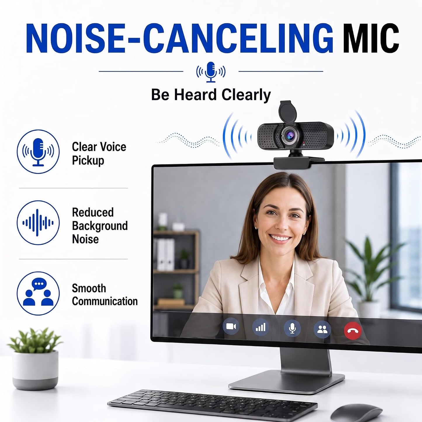 C26 1080P Webcam with Microphone USB Computer Camera USB-A-USB-C Adapter | 105° FOV Noise-Reducing Mic, Auto Light Correction, Privacy Cover & Tripod, Plug&Play for PC/Mac/Laptop, Zoom/Teams/Streaming