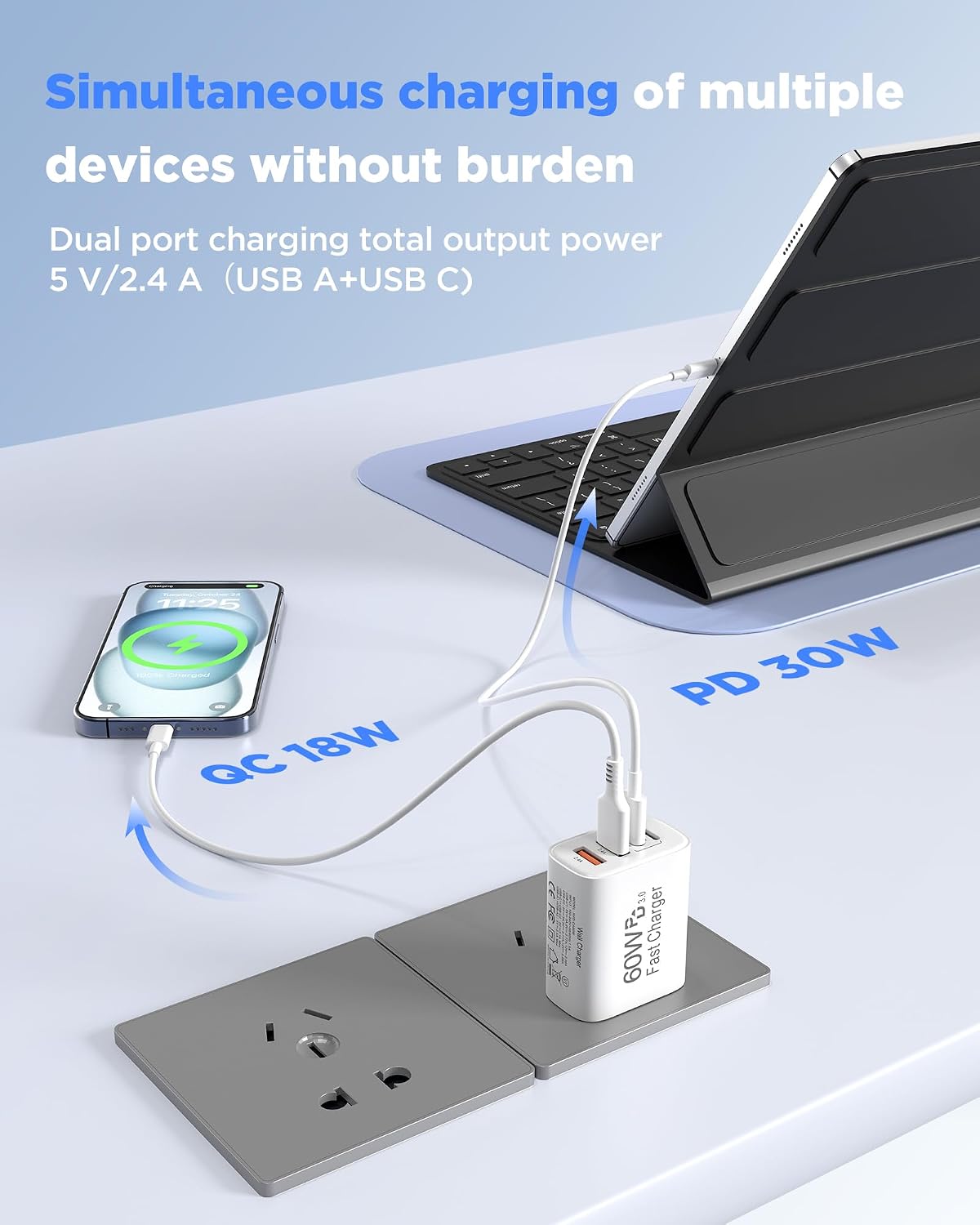 60W USB C Charger,2Pack 10FT iPhone 17 Pro Max Charger Fast Charging,4Port USB-A USBC Charger Block with 10ft USB C Cable Cord for Apple iPhone 17 Pro Max/17 Air/16 Pro Max/15 Plus/16/iPad,AirPods