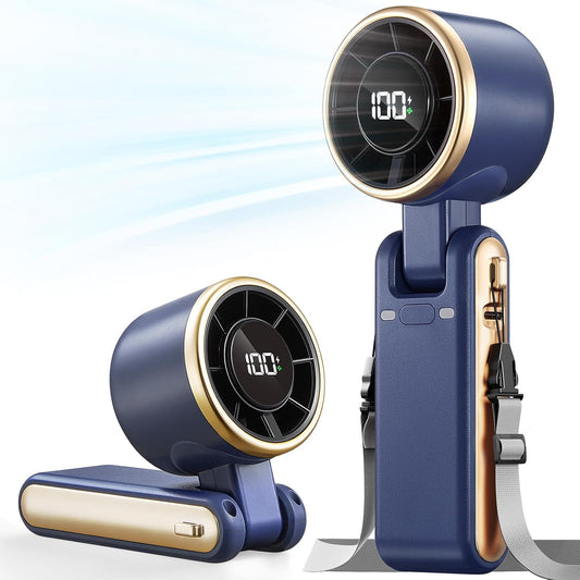 Portable Handheld Turbo Fan - 5 Gear High Speed 4000mAh Rechargeable Mini Personal Hand Fan Blow Cold Air, Battery Operated Travel Essentials, Beach Vacation, Gifts for Women, Men (Navy Blue)