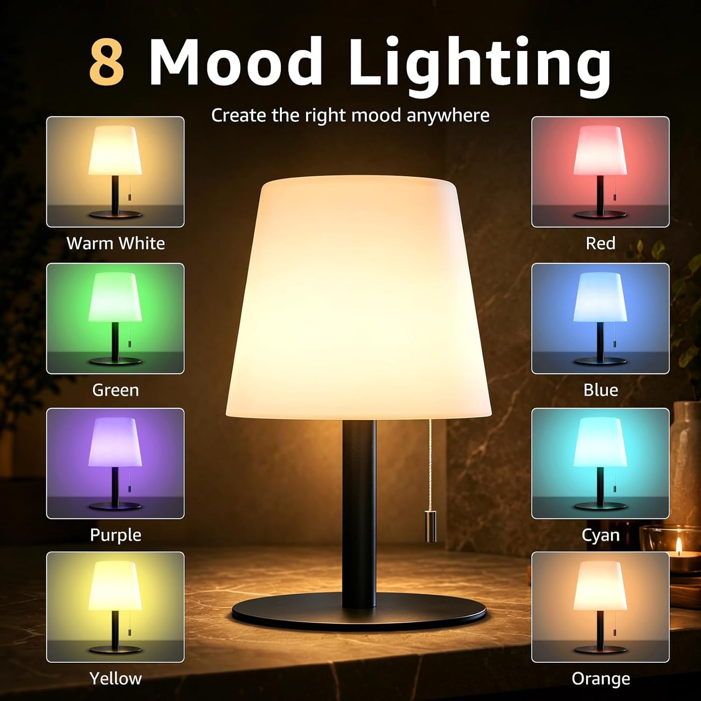 uuffoo Shower Lamp Rechargeable Cordless Light Waterproof for Bathroom Spa | Portable Battery Operated Table Lamp RGB Mood Lighting LED Night Light for Patio kitchen Camping (Black)
