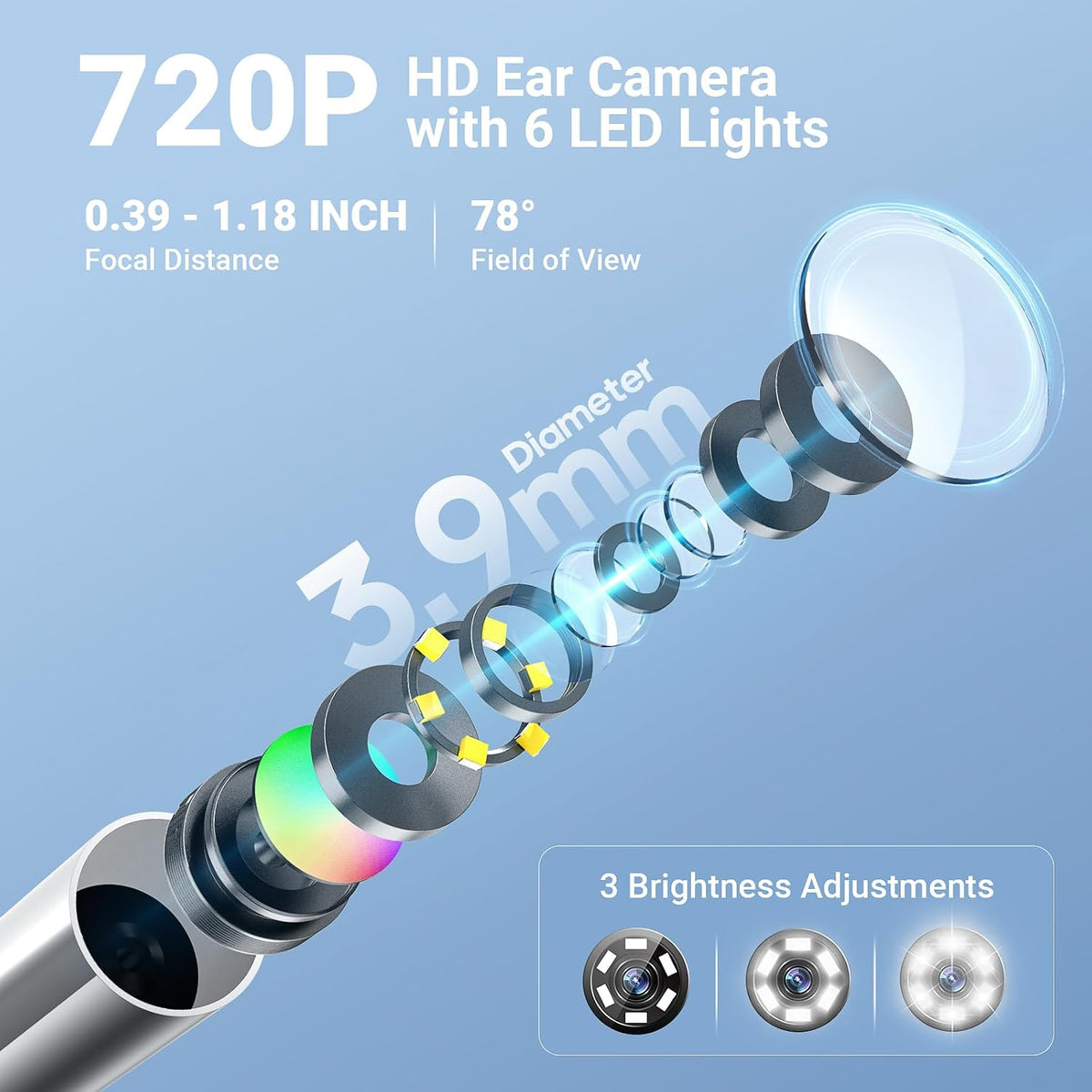 Digital Otoscope with Light, 1.45" IPS Display Ear Scope, 3.9mm Ear Camera | 8GB Card, No App Needed, Photo & Video, Ear Wax Removal Kit, Otoscope With Light for Family, Ear Camera with Extention Cable