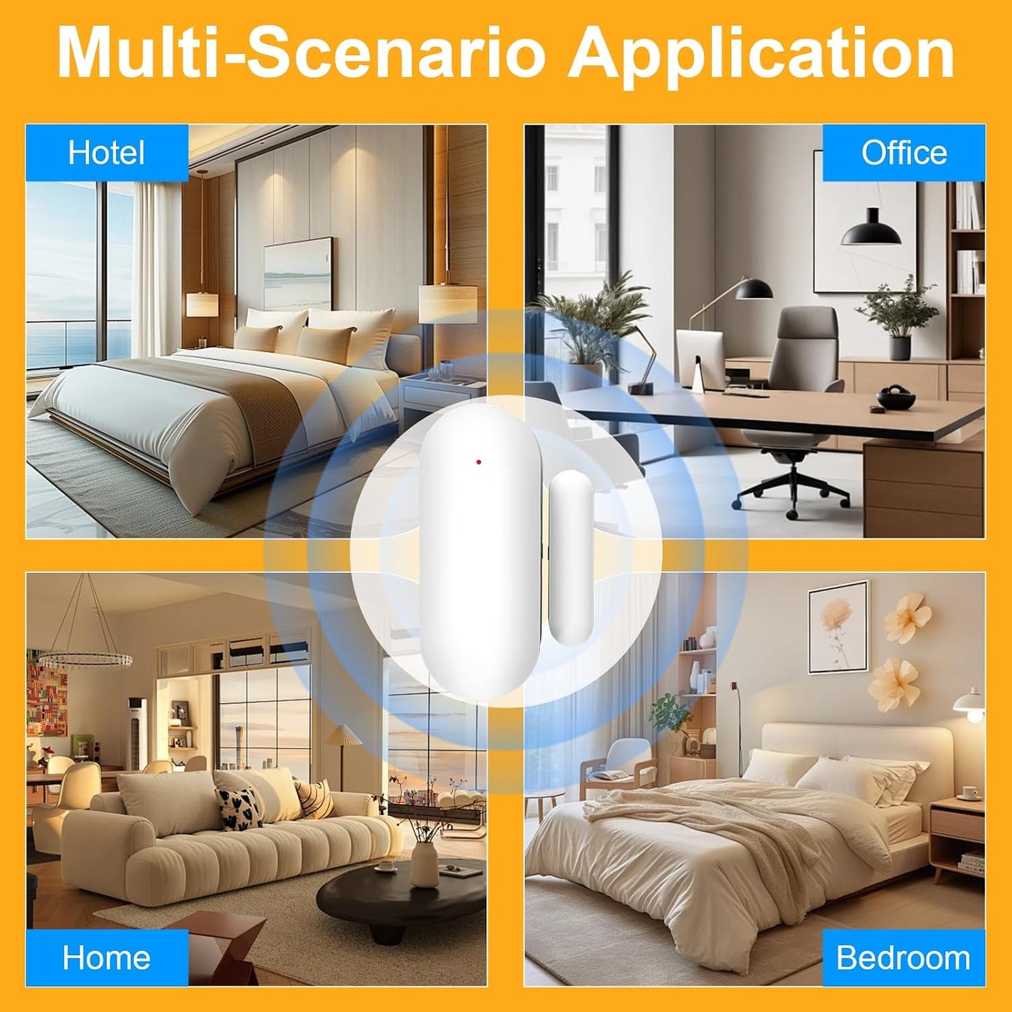 WiFi Magnetic Door Sensor Alarm with App That Alerts Your Phone, Mini Wireless Window Alarms When Opened for Home Security, No Hub Required, Smart Sliding Door Contact Sensors Chimes Safety Protection