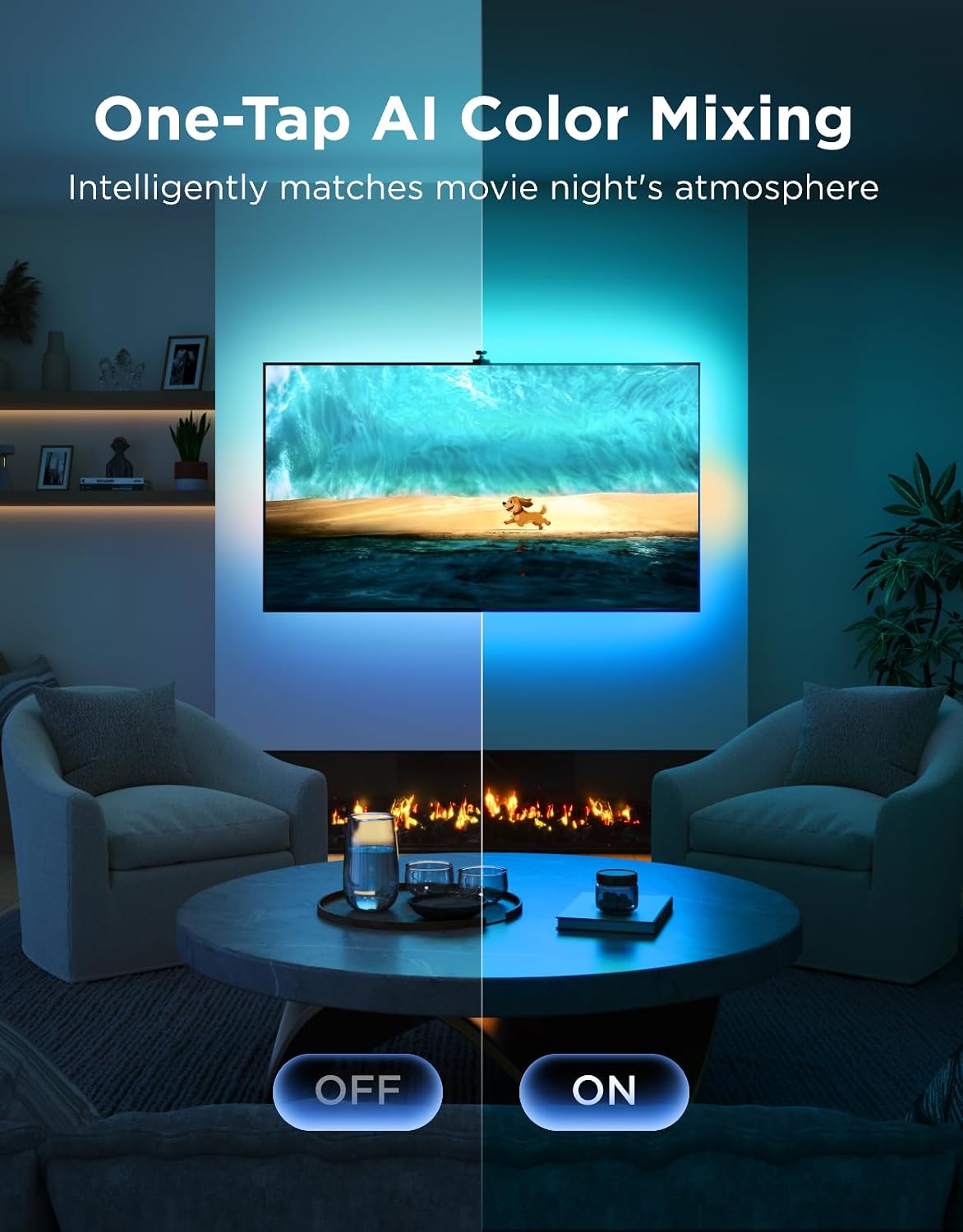 Govee TV Backlight 3 with Dual 4MP Lens, TV Lights Sync to 55-65 Inch TVs | RGBWIC LED Strip Lights for Movie Night, Smart AI Color Filter, App & Voice Control, Compatible with Matter, 60LEDs/m, 11.8ft