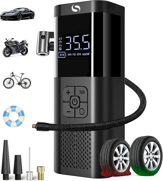 Tire Inflator Portable Air Compressor, Cordless Tire Inflator | Air Compressor with LED Light for Car, Motorcycle, Bicycle and Ball, 150PSI Air Tire Pump with Gauge