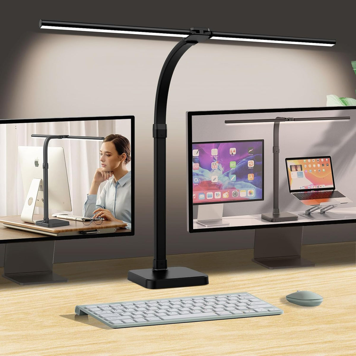 AKRRYR Led Desk Lamp for Home Office,24W Bright Eye-Caring Desk Light with Base,5 Brightness and 5 temperatures Dimmable Workbench Task Light, Adjustable Gooseneck Table Lamp for Monitor(White)