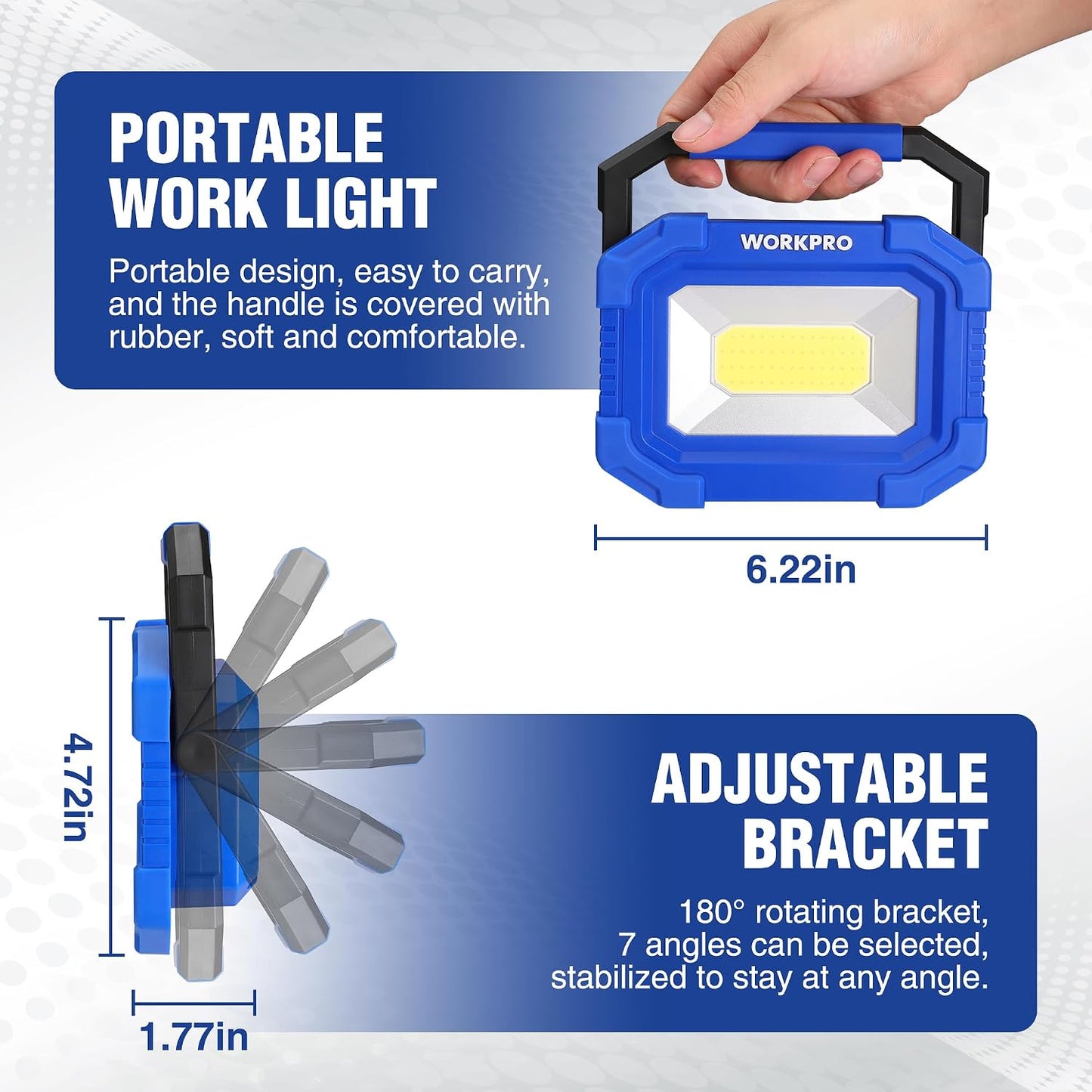 WORKPRO LED Work Light, Rechargeable Magnetic Work Lights, 2000LM, 4 Modes | Portable Flood Light with Stand, for Camping, Fishing, Car Repair, Job Site Lighting, Hiking, 2 Pack