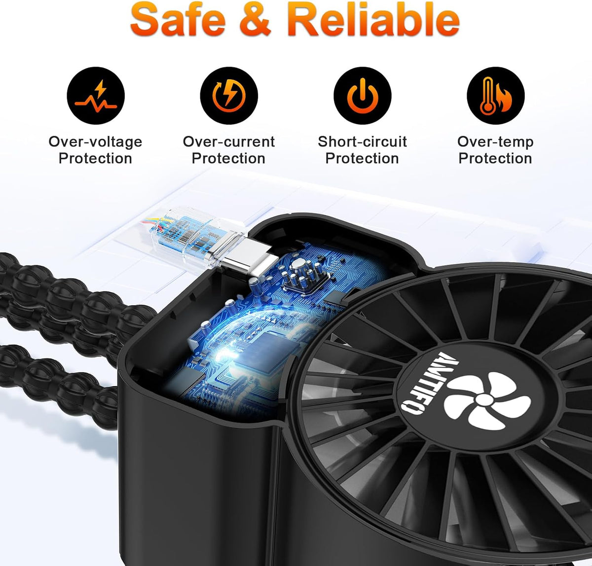 AMTIFO Portable Stroller Fan - 4-Speed Rechargeable USB Fan, Quiet Clip-on Baby Fans for Stroller Crib and Travel - Compact & Battery-Operated Cooling Fans for Baby Comfort on the Go