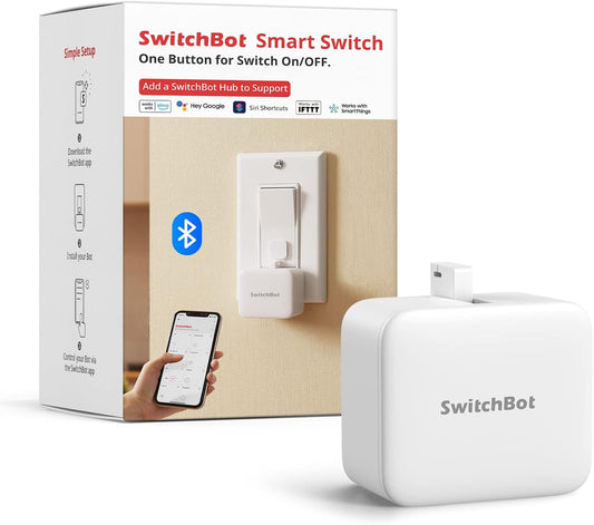 Switchbot Smart Switch Button Pusher (Bluetooth) – Fingerbot for Rocker Switch/One-Way Buttons, App Timer Control, No Wiring, Optional Hub Required for Voice/Remote, White