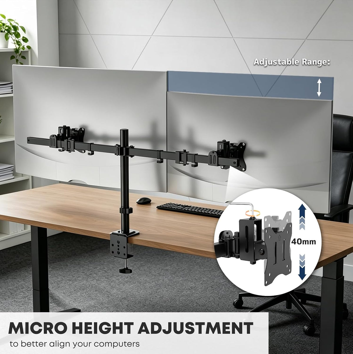 Dual Ultrawide Monitor Mount for 17-40'', up to 19.8lbs/arm