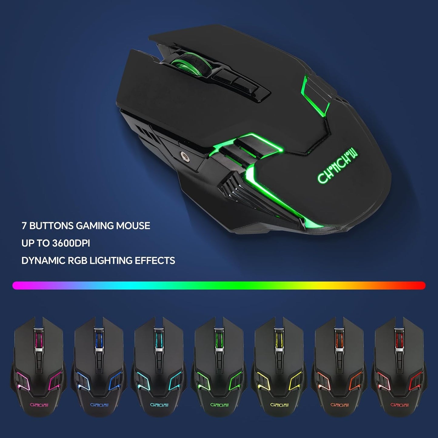 CHONCHOW USB Wireless Gaming Keyboard and Mouse Combo, RGB Backlit, 2.4GHz | LED Ergonomic Mechanical Feeling Keyboard, Rechargeable 2500mAh Battery, Anti-ghosting Keyboards 7D 3600DPI Mice for PC Gamer
