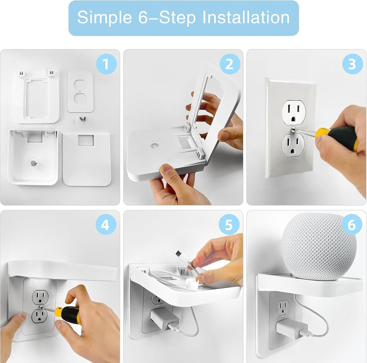 Wall Outlet Shelf for Vertical Decora and Duplex with Cord Storage, 2 Pack | Raises Toothbrushes and Small Devices Off Counters while the Built-In Cord Compartment Hides Extra Cable for a Cleaner Setup