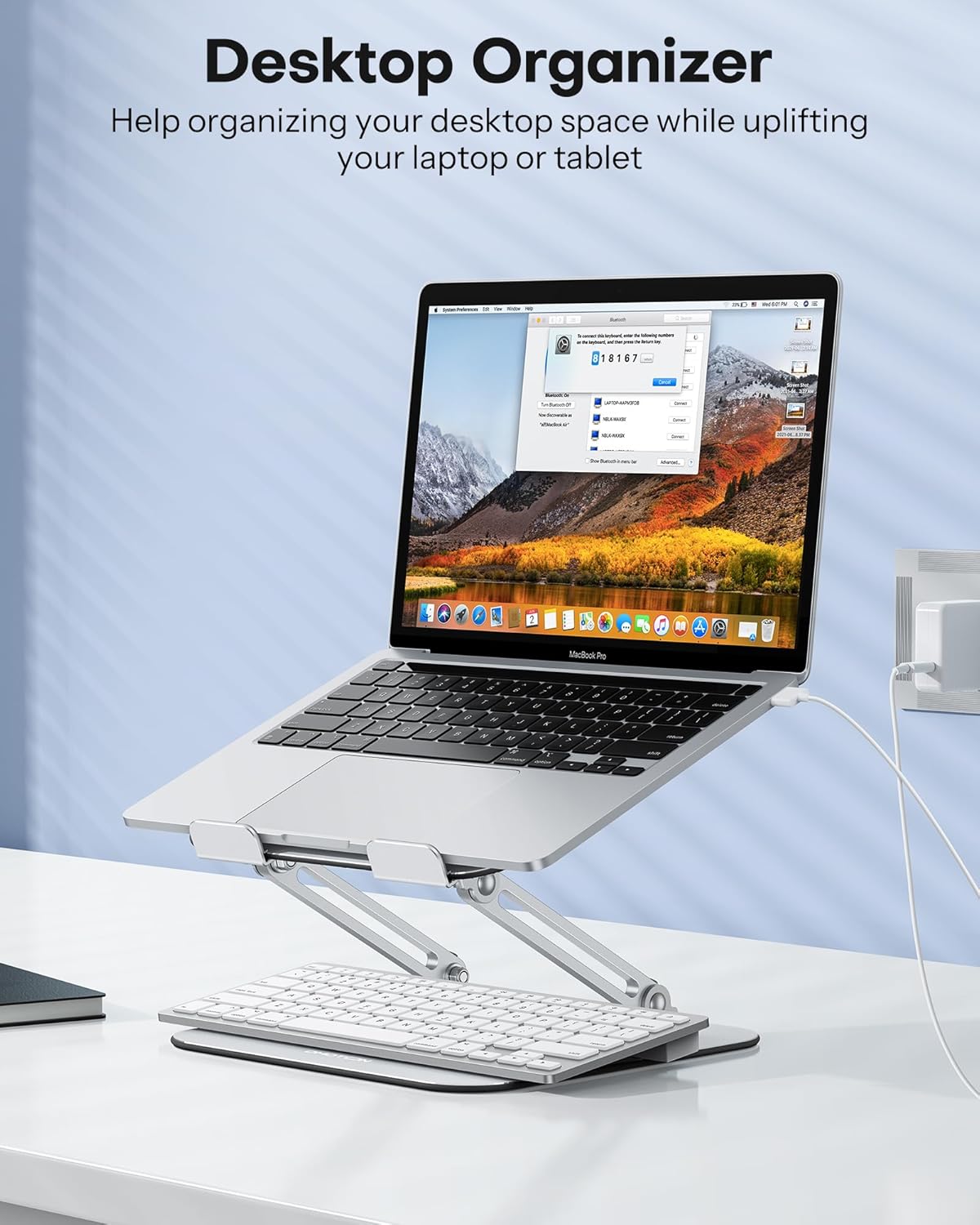OMOTON Laptop Stand, Adjustable Metal Foldable Riser 10-17.2", Silver | Ergonomic Cooling Laptop Holder, Height Adjustable to 270mm for Sit-Stand, Portable Travel