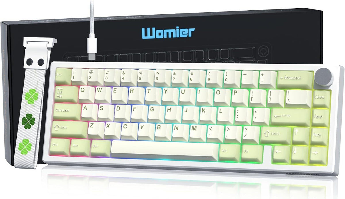 Womier 60% Percent Keyboard Gaming, Creamy Mechanical Wired Keyboard Anime | Hot-Swappable RGB Key board with PBT Keycaps for Windows PC Gamers - POM Linear Red Switch WK61 V2 Black Kanagawa