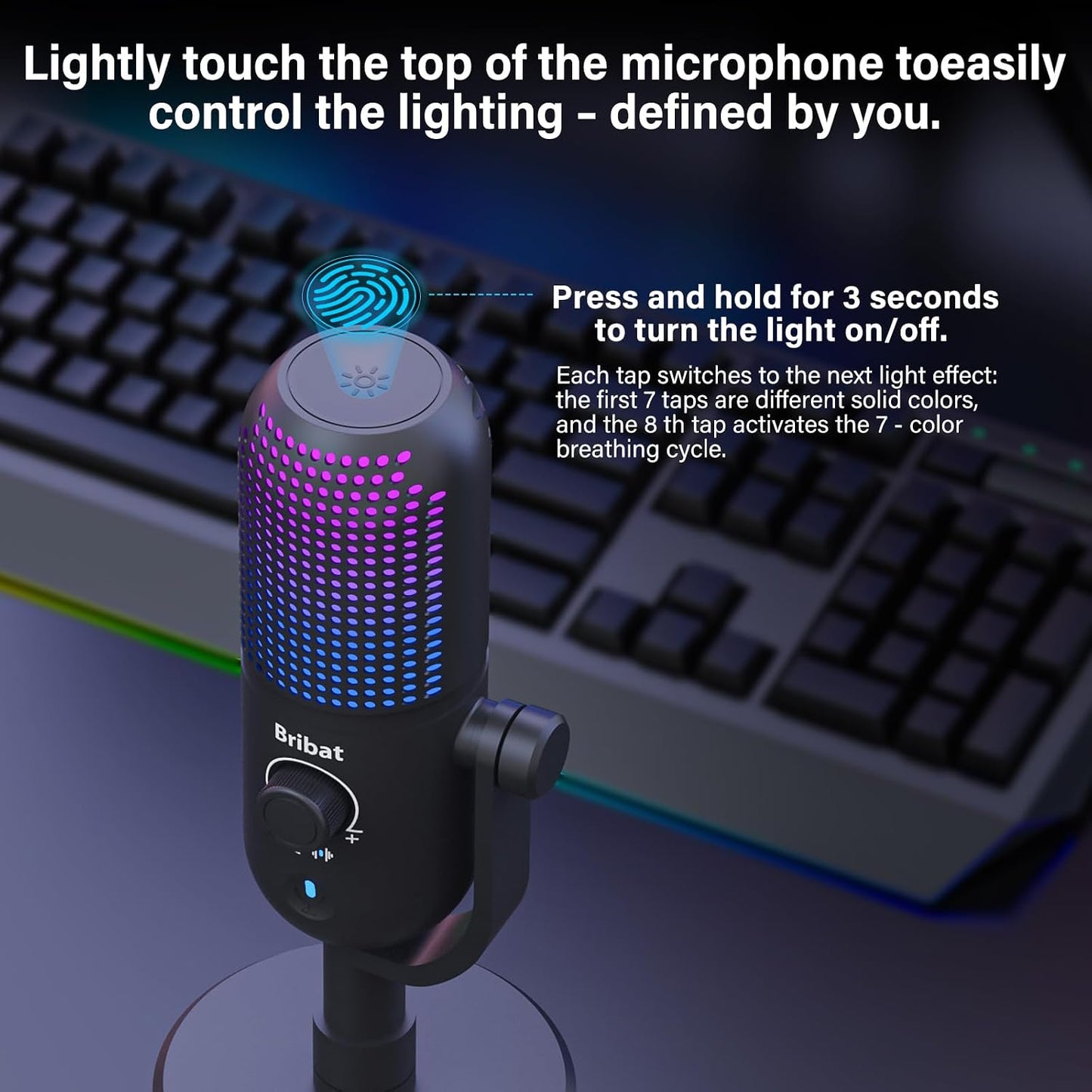 USB Microphone for PC Gaming,Streaming&Podcast,Plug & Play RGB Desktop Mic with One-Touch Mute,Cardioid Noise-Canceling Computer Mic for Twitch,YouTube,Recording on PC & Laptop(Black)