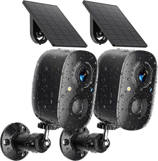 Security Cameras Wireless Outdoor 2K Solar Powered WiFi Cameras for Home Security,AI Motion Detection,Siren Alarm,Spotlight Color Night Vision,2-Way Audio,SD/Cloud Storage (2 Solar Cams)