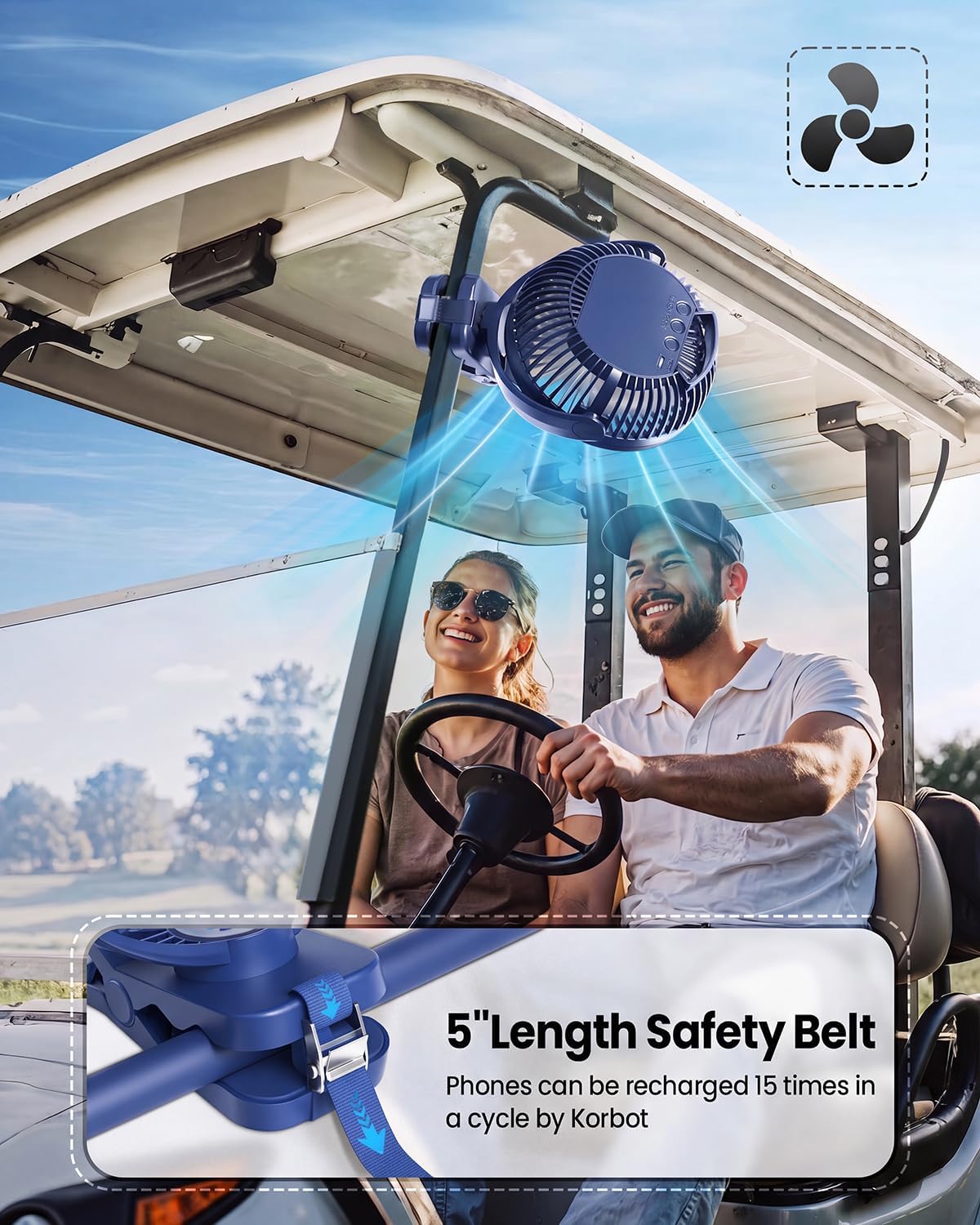 40000mAh Clip on Fan for Golf Cart, Up to 127Hrs Portable Rechargeable Fans | 8-inch Desk Fan with 3 Speeds, 9 LEDs, Timers, Hook, Battery Operated Fan for Office,Desk,Camping,Treadmill,Tent, Dark Blue