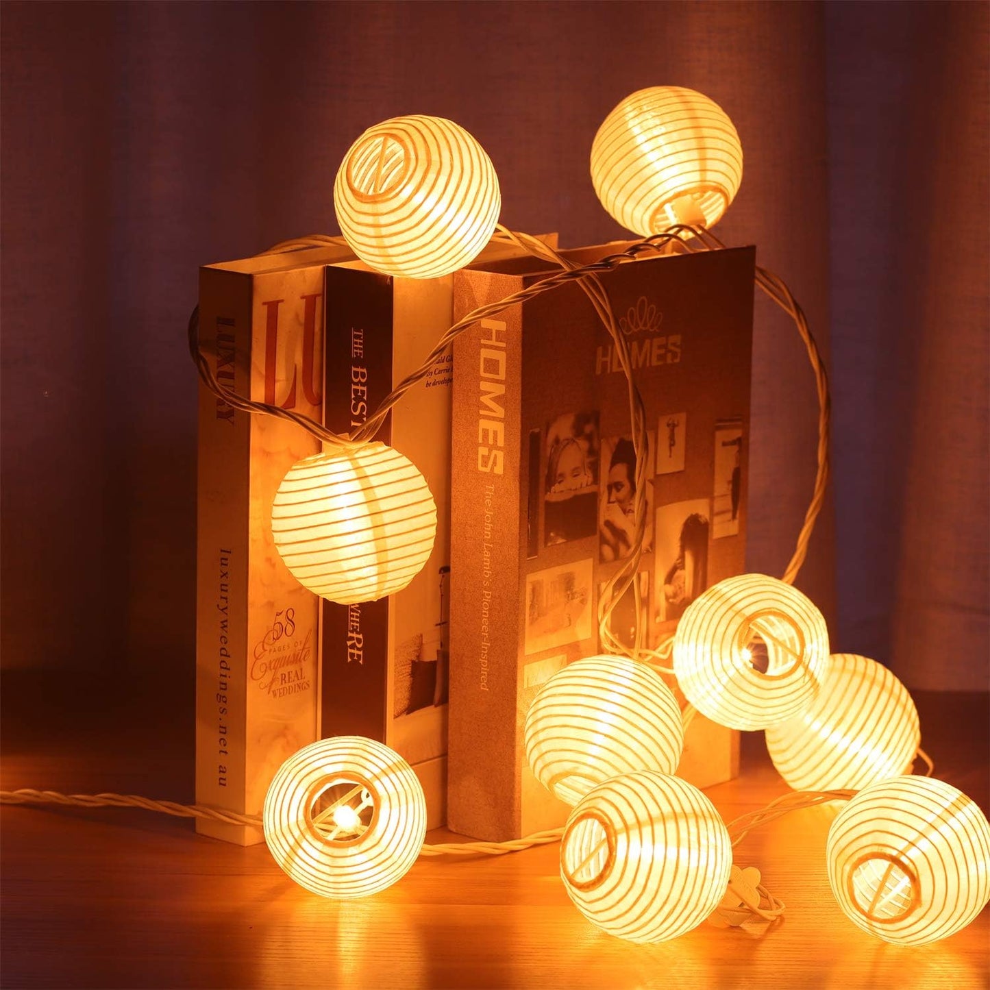TIGOMOOV 10 White Nylon Lantern String Lights-120V Plug in 9.83FT White Wire, Waterproof Indoor Outdoor Hanging Lantern Lights for Patio, Garden, Bedroom, Wedding, Party and Christmas Holiday Decor