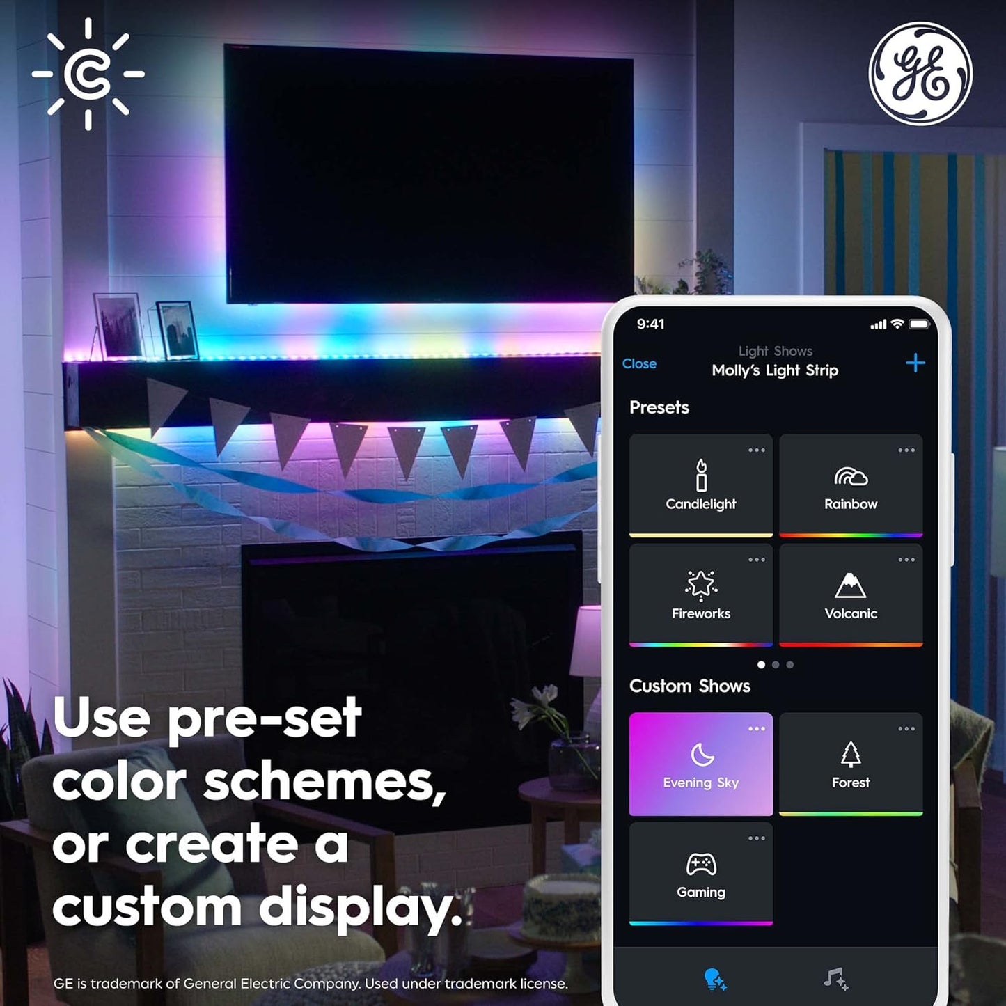 Cync GE Dynamic Effects RGB Smart LED Strip Lights, Music Sync, 32ft | Color changing WiFi strip, music sync, Alexa &amp; Google Home compatible, bedroom ambiance, indoor, 32ft with power supply