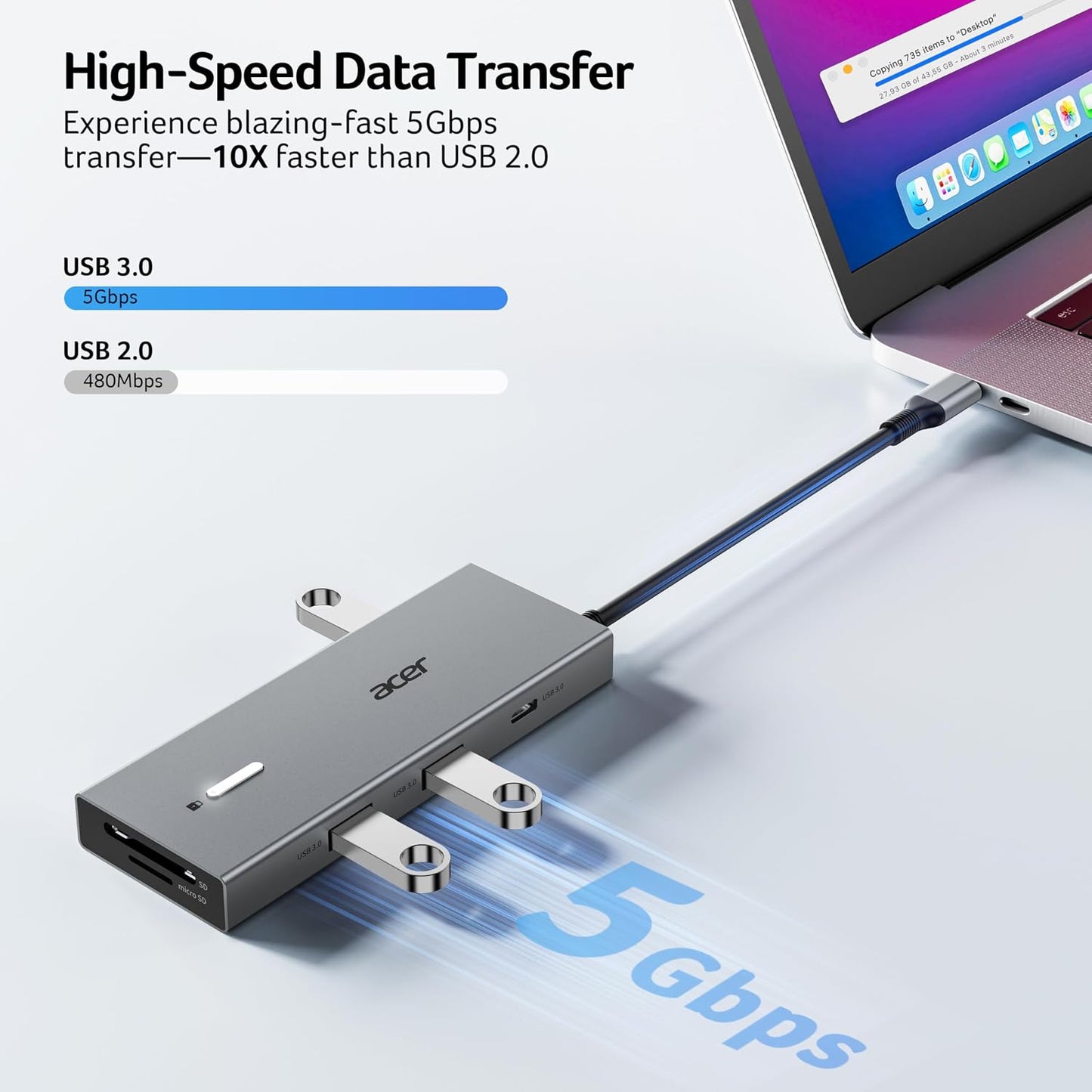 Acer USB-C Docking Station Dual Monitor, 9-in-1 Laptop Dock with 2 HDMI | Laptop Docking Station with 4K@60Hz HDMI, USB A&C 3.0, SD/Micro SD, 100W PD Compatible with Acer/Dell XPS/HP/Mac (0.65FT)