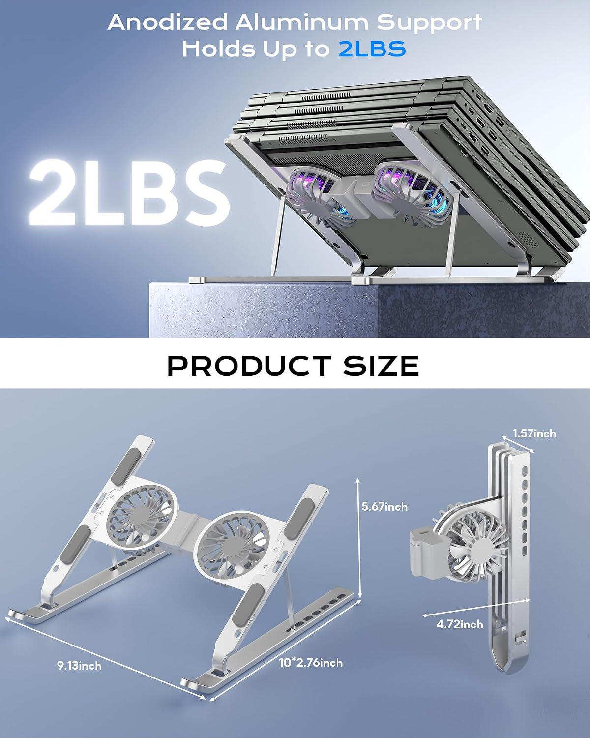 Laptop Stand with Open Cooling Design, Aluminum Notebook Stand with Height Adjustment, 10KG Capacity, for Gaming & Work, 10-17 Inch Compatible