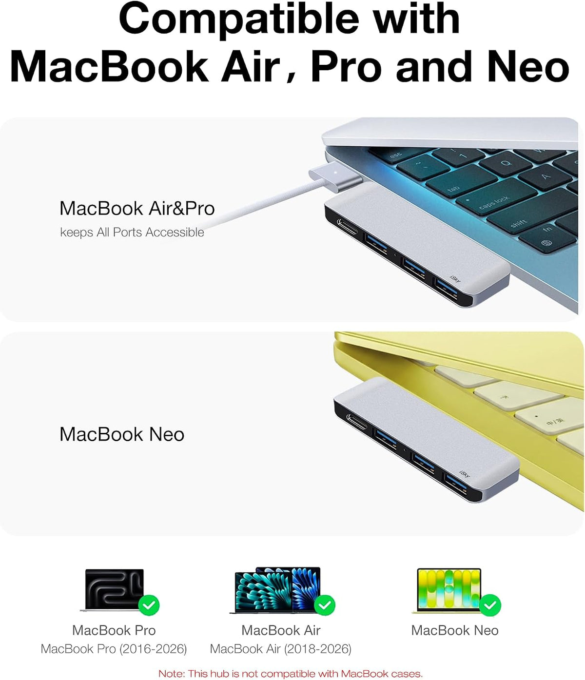 iSky Dual USB-C Hub for MacBook Air, Pro & Neo, 4-in-2 Adapter, 100W PD
