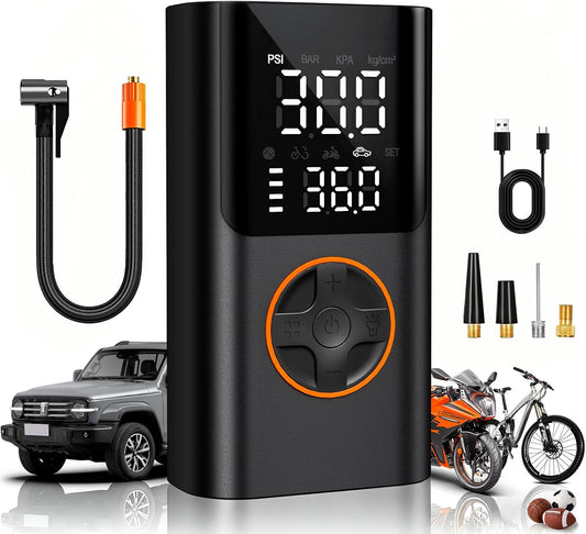 Tire Inflator Portable Air Compressor, 150PSI Fast Inflation | Cordless Air Pump for Car Tires, Bikes, Motorcycles, Auto Shut-off, Digital Gauge & LED Light, Rechargeable Battery