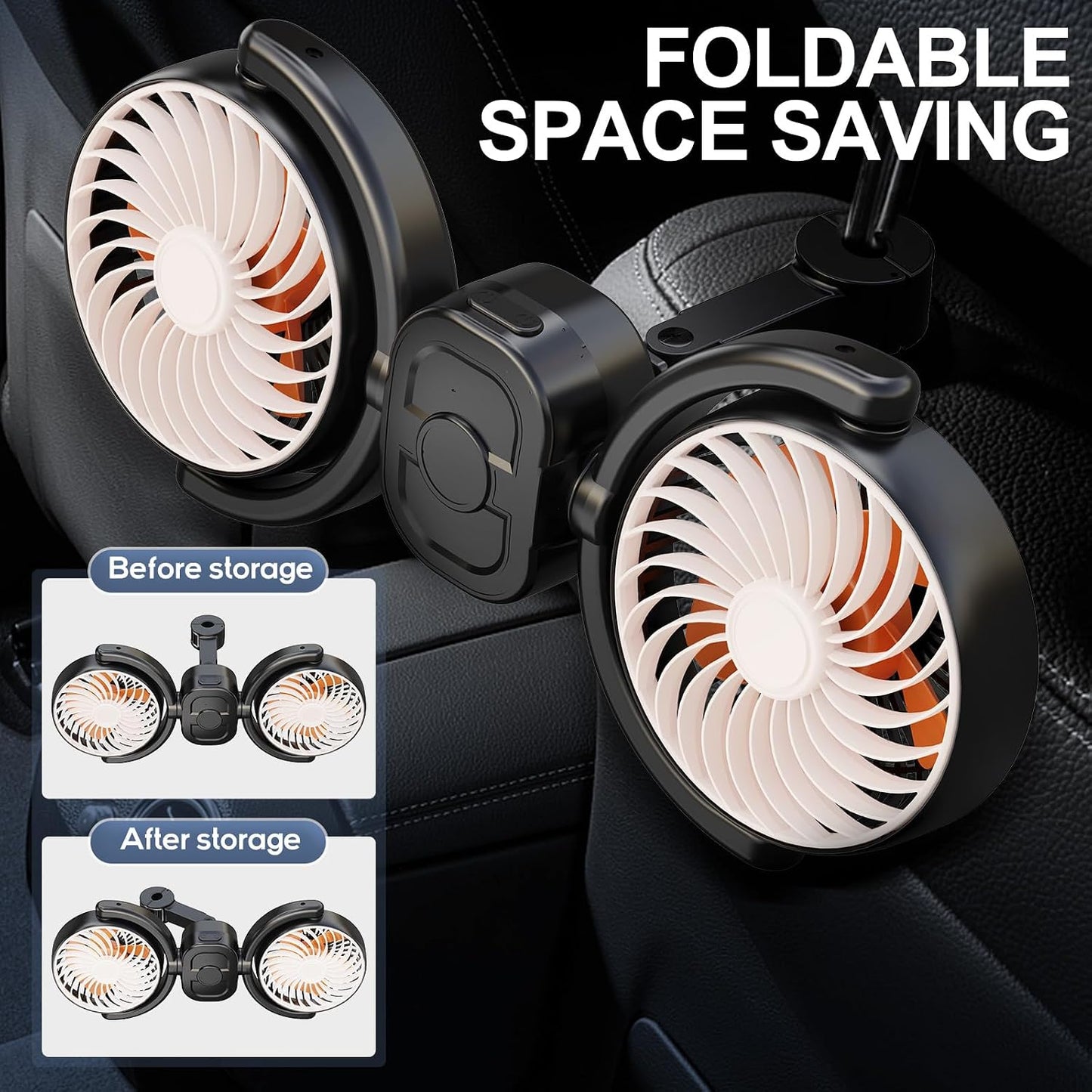 Dealswin Rechargeable Car Fan for Back Seat, Battery and USB Dual Power Car Fans for Baby Kids, Powerful 3 Speeds 360° Rotatable Dual Head Cooling Car Seat Fan