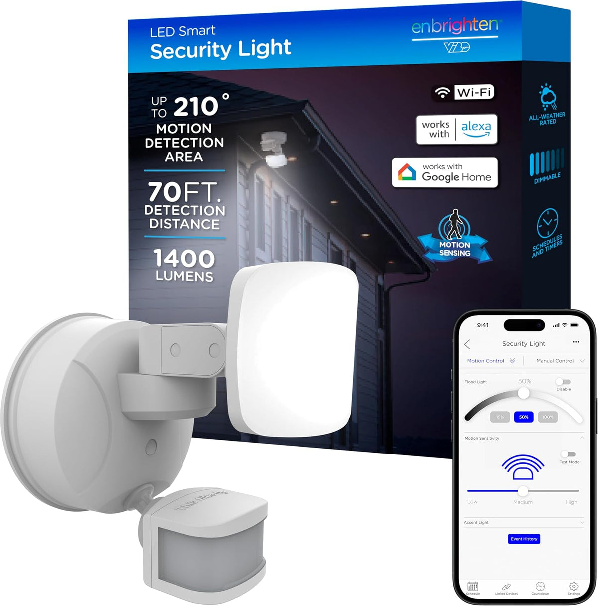 Enbrighten Vibe Smart LED Security Light, Motion Activated, Single Head